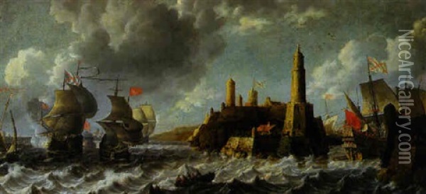 Spanische Kriegsschiffe Vor Einer Mittelmeerfestung Oil Painting - Bonaventura Peeters the Elder
