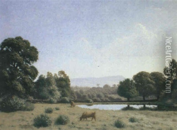 Teichlandschaft Mit Zwei Kuhen Oil Painting - Ernest Emile Armand-Delille