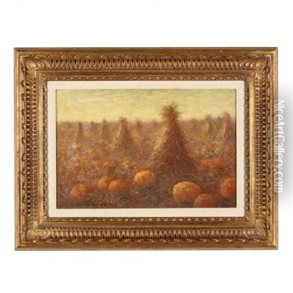 Pumpkins & Haystacks Oil Painting - Bruce Crane