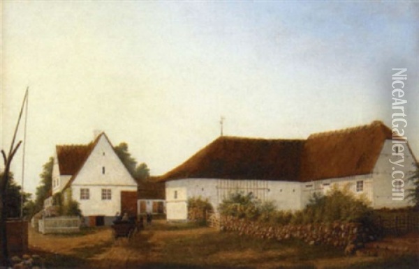 A Country Farm House With A Horse Drawn Cart Approaching Oil Painting - Edvard Michael Jensen