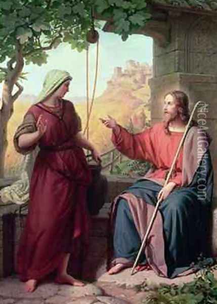 Christ and the Woman of Samaria at the Well, 1854 Oil Painting - Moritz Daniel Oppenheim