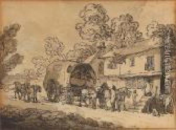 A Wagon At The Village Inn Oil Painting - Thomas Rowlandson