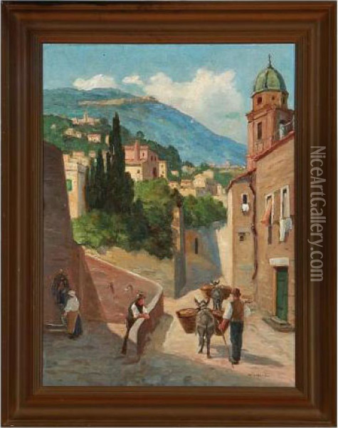 Strada A Genova Oil Painting - Axel Johannes Chr. Hansen