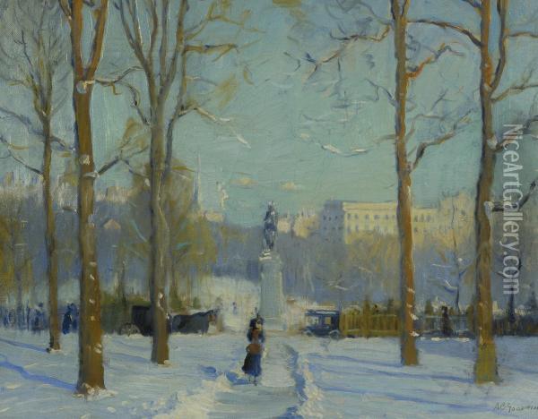 Up Columbus Avenue--walk-on Common Oil Painting - Arthur C. Goodwin