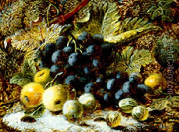 Grapes, Apples, Greengages And Gooseberries Oil Painting - Oliver Clare