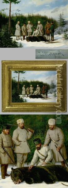 Russische Barenjagd Oil Painting - Ludwig Pietsch
