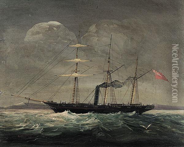 Ship At Sea Oil Painting - Robert Edwin Johnston