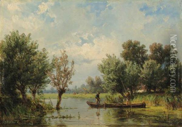 A River Landscape Oil Painting - Jan Willem Van Borselen