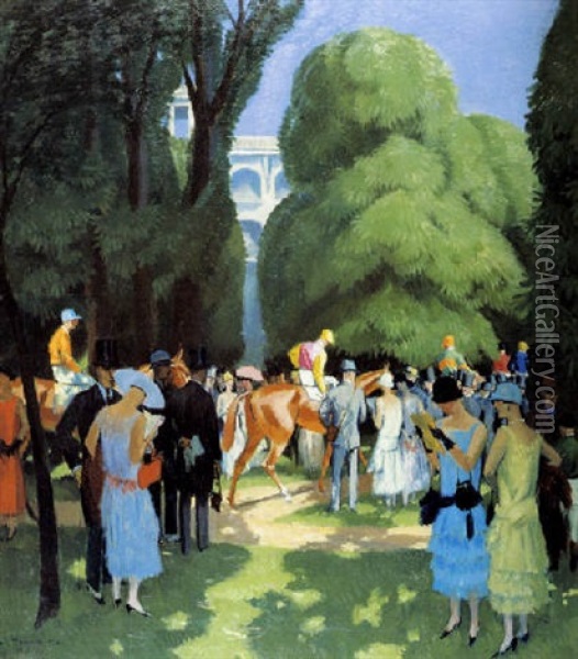 Au Paddock Oil Painting - Maurice Taquoy