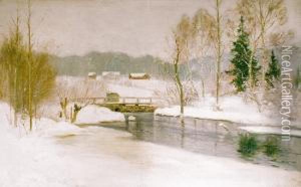 Vinterlandskap Med Gardsbruk Oil Painting - Andreas Singdahlsen
