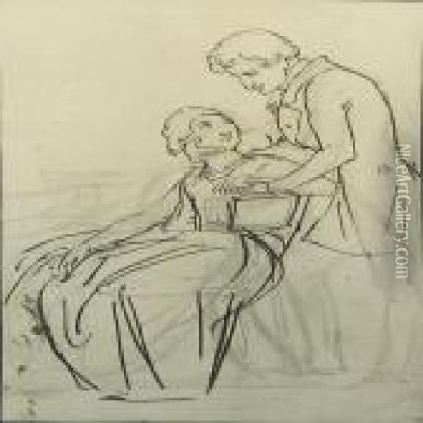 A Gentleman Flirting With Sitting Woman Oil Painting - Wilhelm Marstrand
