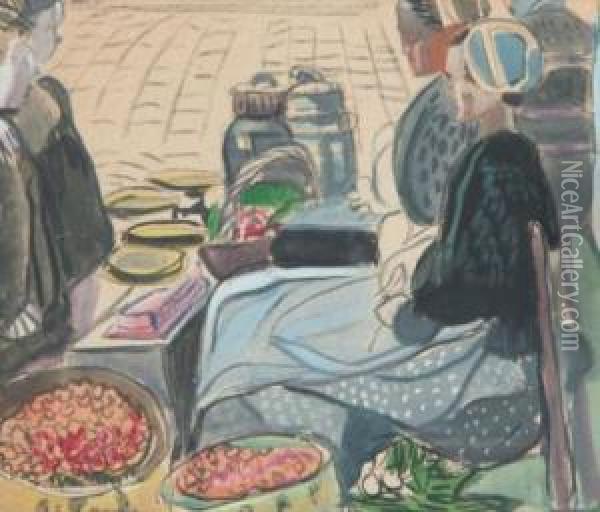 Strawberries, Douarenez Market,1921 Oil Painting - Frances Mary Hodgkins