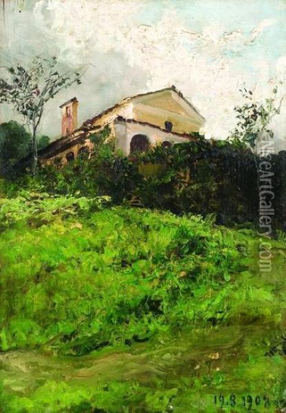 Scorcio Di Chiesa In Campagna Oil Painting - Lorenzo Delleani