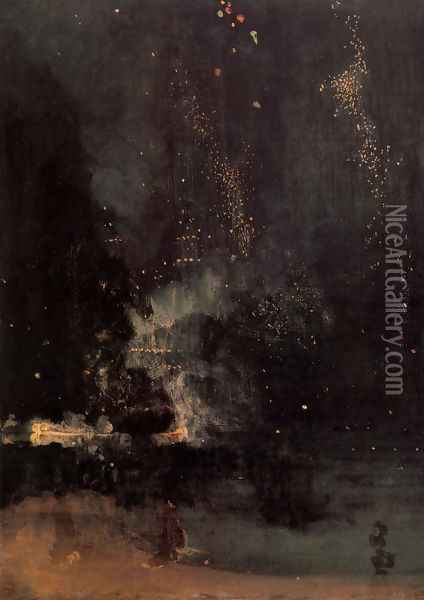 Nocturne in Black and Gold- The Falling Rocket 1875 Oil Painting - James Abbott McNeill Whistler
