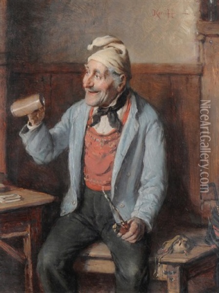 Trinkender Und Rauchender Kartenpieler Oil Painting - Hermann Kern