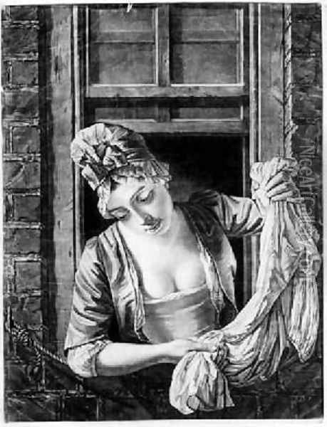 Woman wringing washing Oil Painting - George Morland