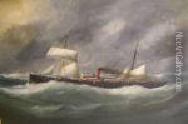 Steam Ship On Squally Seas Oil Painting - Marie-Edouard Adam Of Le Havre