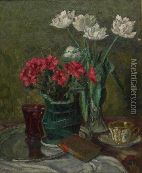 Still Life Of Flowers And A Book Oil Painting - Johann Philipp Preiss