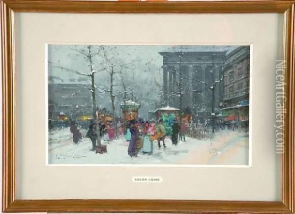 la Place De La Madeleine Enneigee Oil Painting - Eugene Galien-Laloue