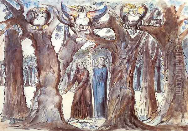Inferno, Canto XIII, 1-45, The Wood of Self-Violators: The Harpies and the Suicides Oil Painting - William Blake