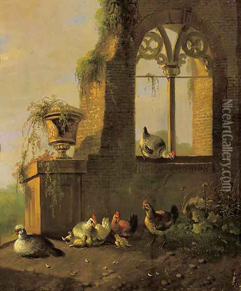 Poultry by a ruin 2 Oil Painting - Albertus Verhoesen