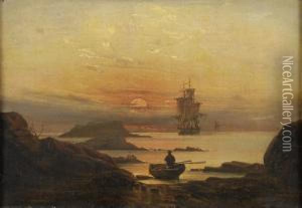 Kustenszene Bei Sonnenuntergang. Oil Painting - Wilhelm August Schirmer