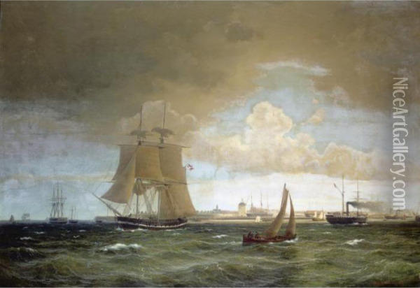 Armed Danish Vessels Leaving Harbour Oil Painting - Vilhelm Melbye