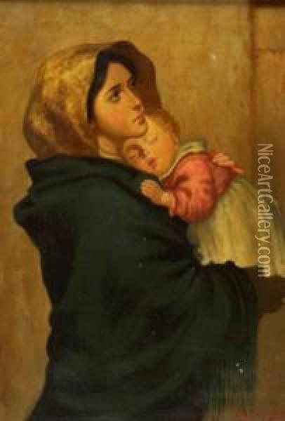 Mother With Sleeping Child Oil Painting - Joseph Malachy Kavanagh