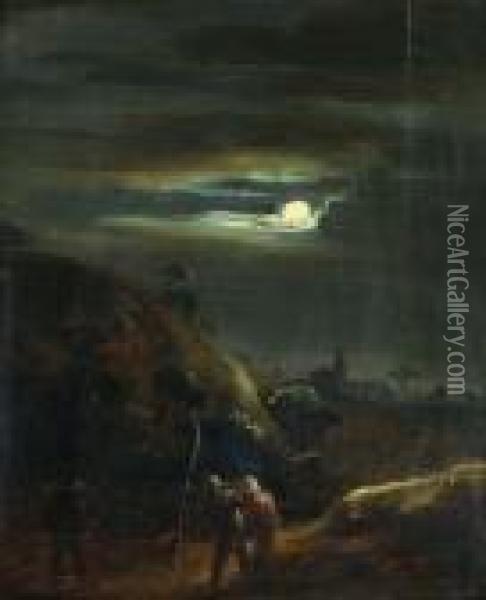 Paysans Sur Un Chemin Au Clair De Lune Oil Painting - Joos van Craesbeeck