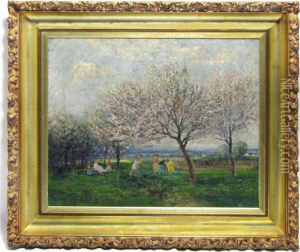 Springtime Orchard Frolic Oil Painting - Ignac Ujvary