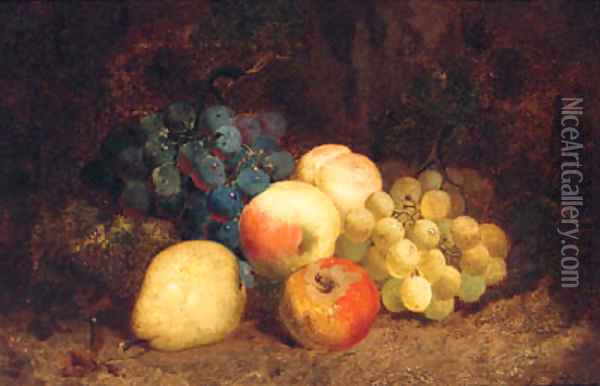 Grapes, Peaches, An Apple And A Pear, On A Mossy Bank Oil Painting - Charles Thomas Bale