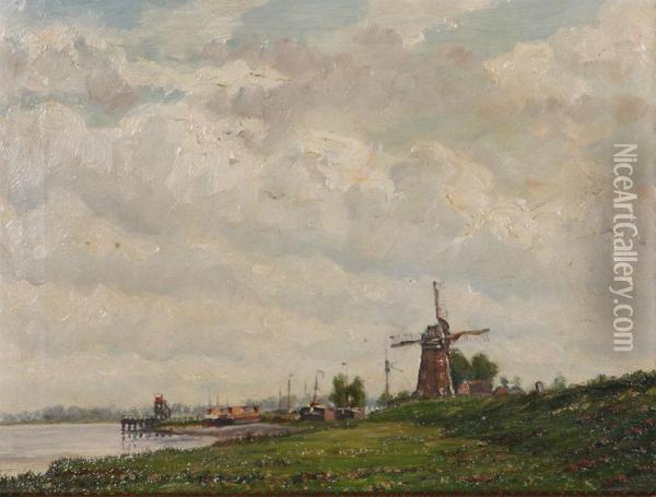 View Of The River Schelde With Mill And Stockade Oil Painting - Edmond De Looz-Block