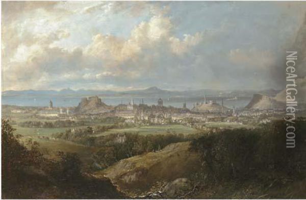 View Of Edinburgh From The Braid Hills Oil Painting - Henry G. Duguid