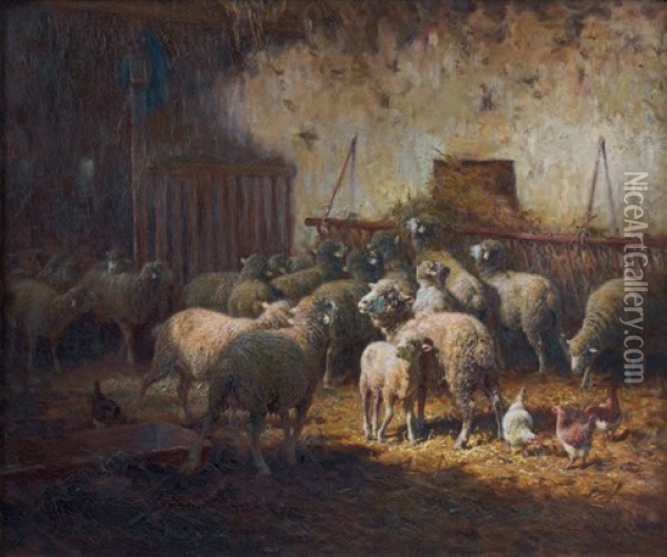L'interieur D'une Bergerie Oil Painting - Charles H. Clair