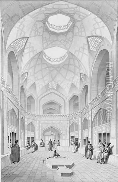 Adji Seid Hussein Bazaar, in Kashan, from Voyage Pittoresque' of Persia Oil Painting - Pascal Xavier Coste