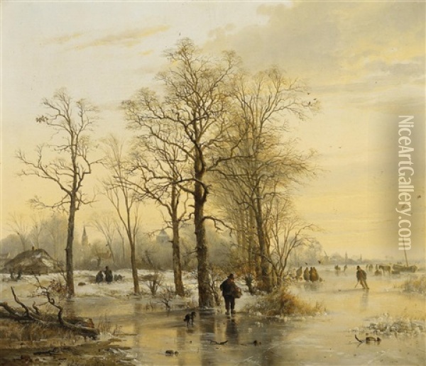 Landleute Auf Vereistem Fluss Oil Painting - Abraham Van Der Wayen Pieterszen