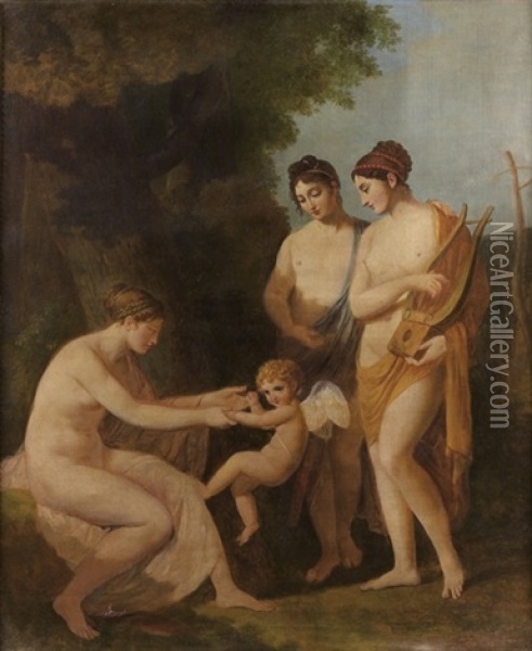 Cupidon Et Les Trois Graces Oil Painting - Benigne Gagneraux