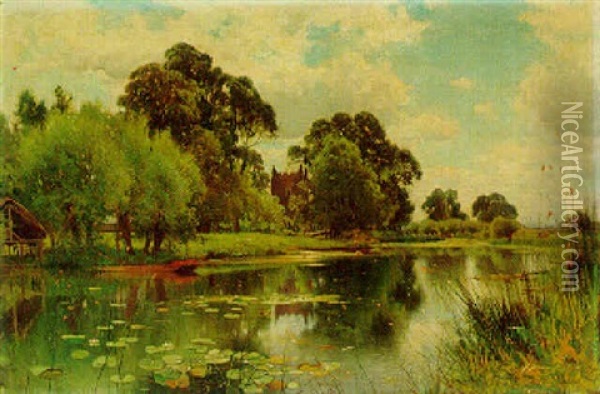 Wargrave Church, On The Thames, England Oil Painting - Ernest Parton