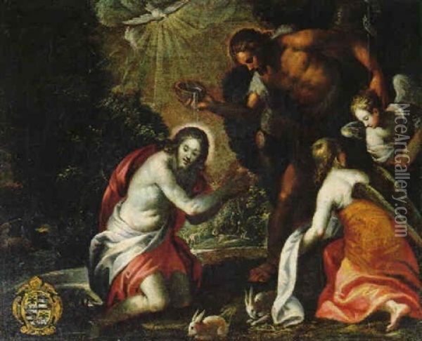 Il Battesimo Di Cristo Oil Painting - Jacopo Palma il Giovane