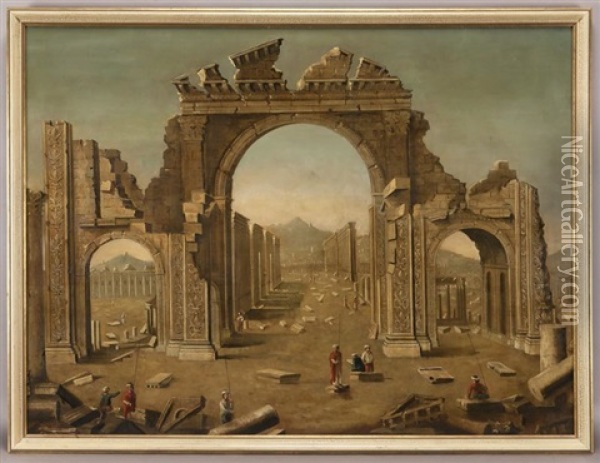 Untitled (ruins Of Palmyra) Oil Painting - Giovanni Paolo Panini