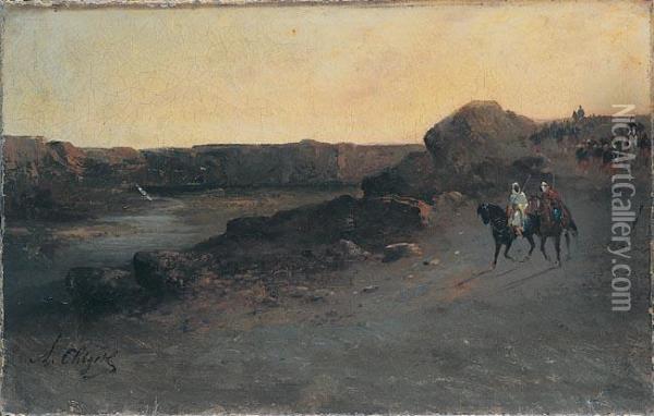Pejzaz Z Jezdzcami Arabskimi Oil Painting - Alphonse Chigot