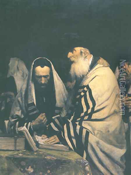 Praying Jews Oil Painting - Anton Kozakiewicz