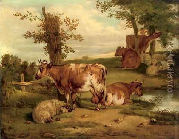 Cattle and sheep resting Oil Painting - Thomas Francis Wainewright