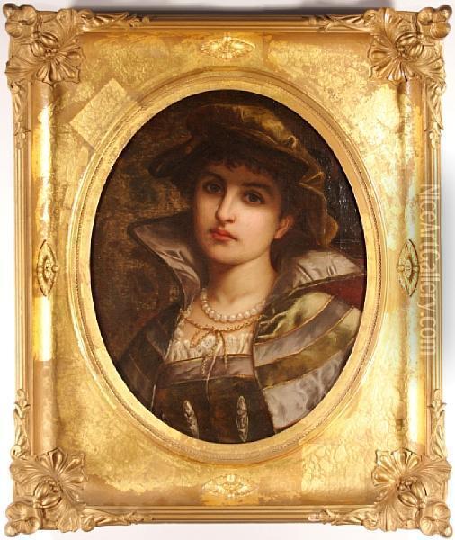 A Portrait Of A Young Lady,shoulder-length Oil Painting - Charles Frederick Lowcock