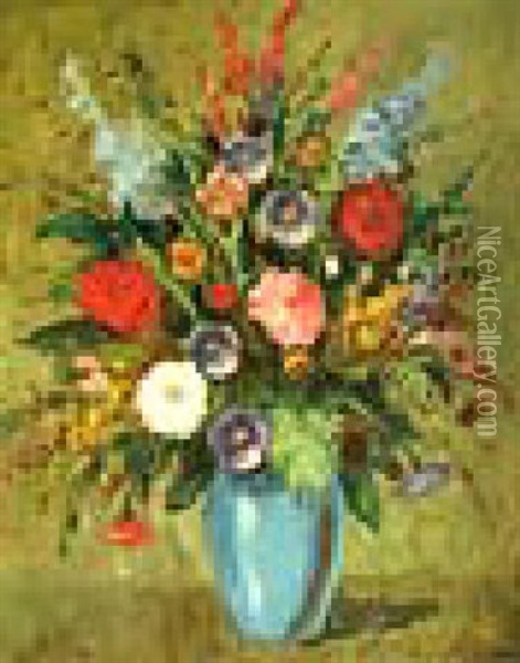 Bouquet Au Vase Bleu Oil Painting - Bela Ivanyi Gruenwald