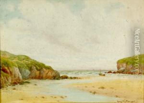 Porth Beach Cornwall Oil Painting - George Oyston