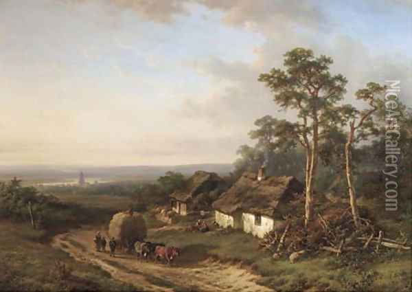 Geldersch Landschap a panoramic river landscape with farmers returning home Oil Painting - Lodewijk Johannes Kleijn