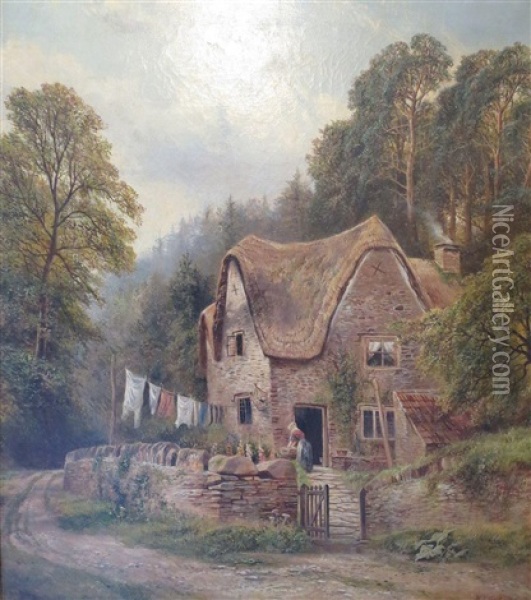 Hanging Washing Outside The Cottage Oil Painting - William Vivian Tippet