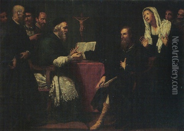 Figures Grouped In A Theological Discussion Oil Painting - Domenico Fiasella