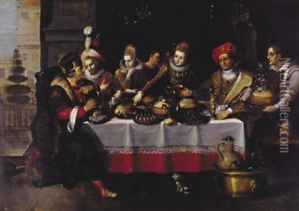 Le Festin Du Mauvais Riche Oil Painting - Ambrosius Francken I